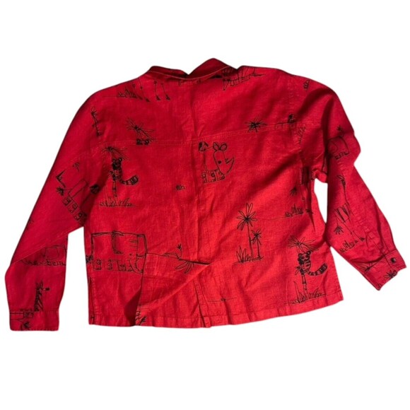 Chico’s red rhino elephant zebra shirt shacket long sleeve size 2 100% linen - Picture 15 of 15